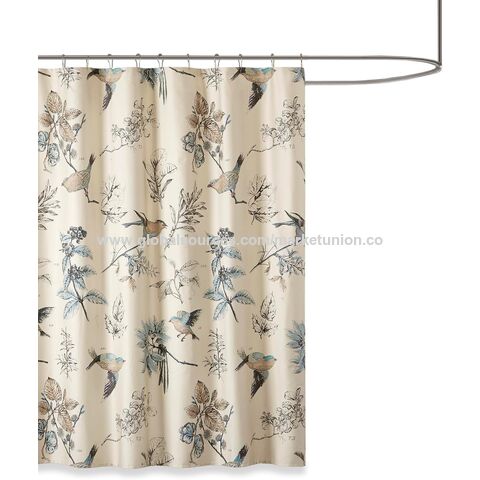 Rideau de douche avec motif d'oiseaux et de feuilles, rideau de douche de ferme pour salle de bain, décoration de salle de bain de campagne moderne, lavable en machine, coton