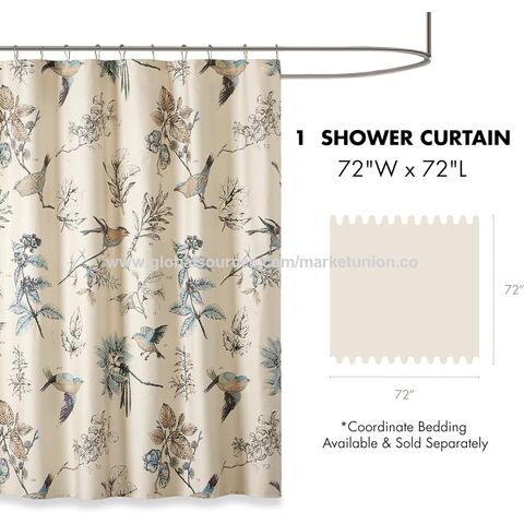 Rideau de douche avec motif d'oiseaux et de feuilles, rideau de douche de ferme pour salle de bain, décoration de salle de bain de campagne moderne, lavable en machine, coton