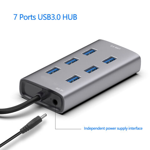 Concentrador USB 3.0 de 7 Puertos OCC (Adaptador) Divisor USB Universal para teléfonos móviles/ordenadores y dispositivos Tipo C