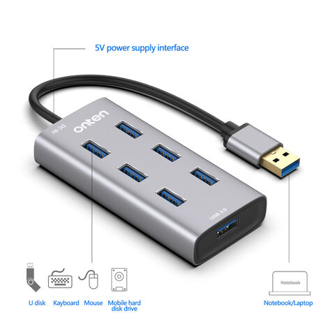 Concentrador USB 3.0 de 7 Puertos OCC (Adaptador) Divisor USB Universal para teléfonos móviles/ordenadores y dispositivos Tipo C