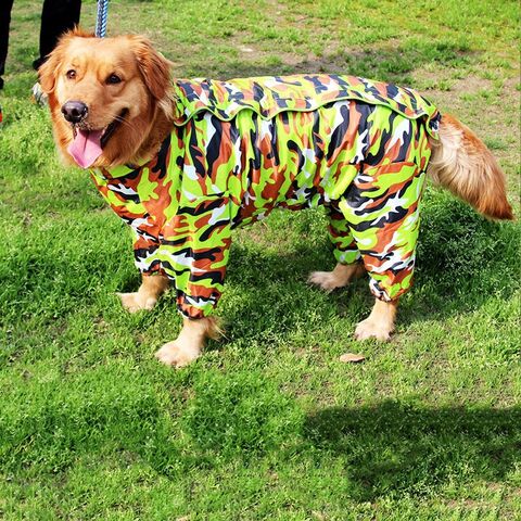 Neuer Hunde-Regenmantel für mittelgroße und große Hunde, Druckgummi, vierbeinig, mit Kapuze - Regenponcho für Haustiere