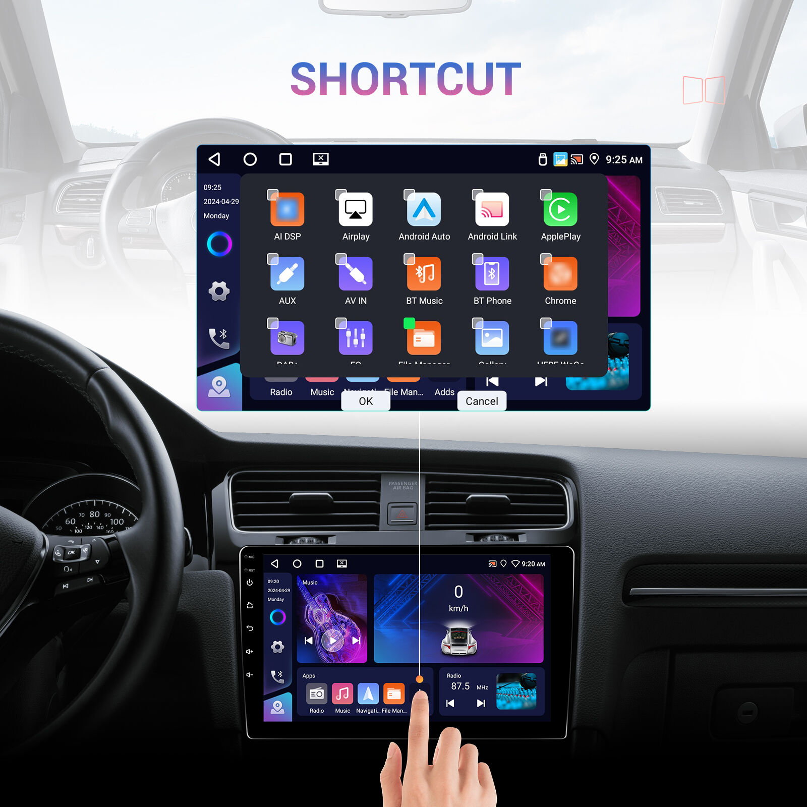 Podofo 9'' 360 Degree Rotate Ips 4+64g Android Car Stereo Autoradio ...