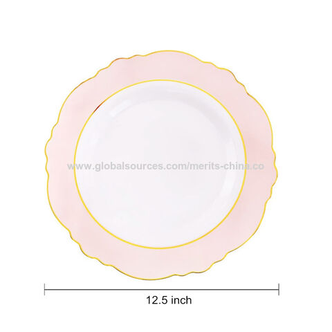 Rosa Dessertteller, 31,75 cm (12,5 Zoll), barockes Rosa-Gold, Einweg-Dessert-/Salatteller für Partys, Hochzeiten, Platzteller für Speiseteller