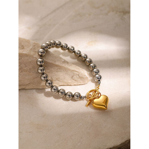 Modisches Design Neues 18K Gold Edelstahl Silber Runde Perle Gold Anhänger Liebesarmband - Großhandel Modeschmuck