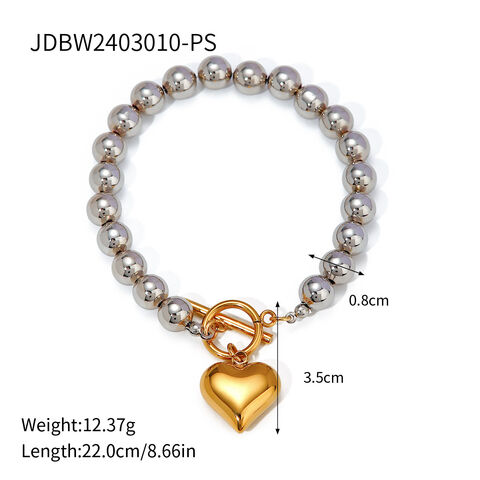 Modisches Design Neues 18K Gold Edelstahl Silber Runde Perle Gold Anhänger Liebesarmband - Großhandel Modeschmuck