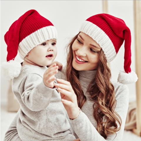 Nouveau bonnet de Noël tricoté automne et hiver pour parent et enfant, bonnet chaud tricoté pour bébé et maman avec pompon unique