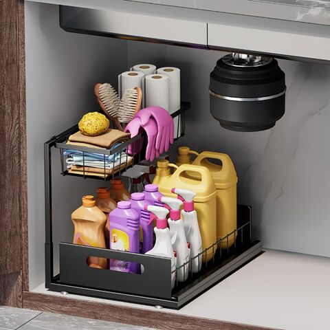 Étagère de rangement sous évier à 2 niveaux en fer durable pour cuisine et salle de bain, vente en gros promotionnelle