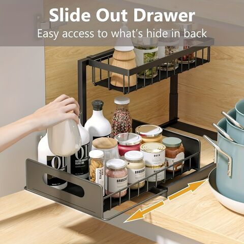 Étagère de rangement sous évier à 2 niveaux en fer durable pour cuisine et salle de bain, vente en gros promotionnelle