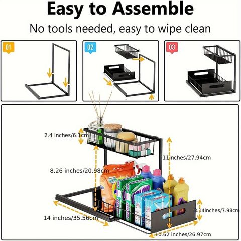 Étagère de rangement sous évier à 2 niveaux en fer durable pour cuisine et salle de bain, vente en gros promotionnelle