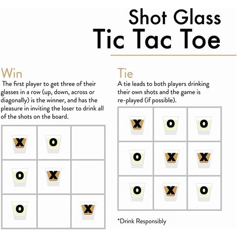 Tic-Tac-Toe Trinkspiel mit 9 Schnapsgläsern. Hergestellt aus hochwertigem Glas.