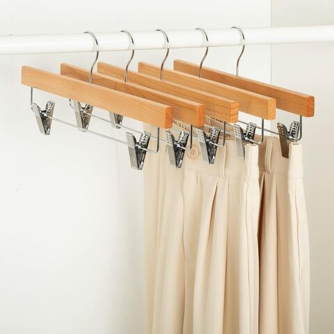 Perchas de Madera al por Mayor Directo de Fábrica, Paquete de 5 Unidades, para Almacenamiento de Ropa y Pantalones en el Hogar, en Oferta Promocional