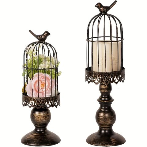 Candelabro Decorativo Vintage de Jaula para Pájaros de Hierro - Regalos para Decoración de Mesa y Habitación