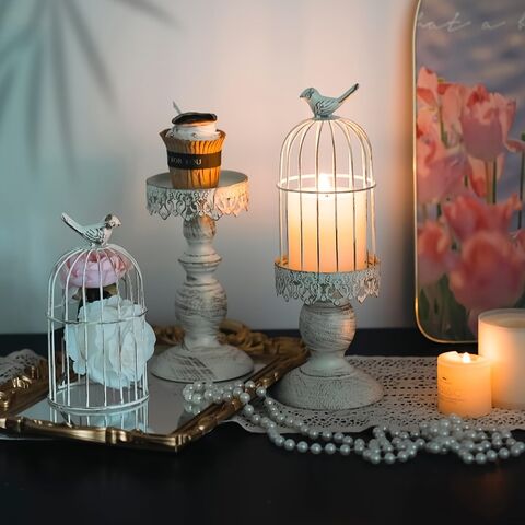Candelabro Decorativo Vintage de Jaula para Pájaros de Hierro - Regalos para Decoración de Mesa y Habitación