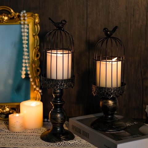 Candelabro Decorativo Vintage de Jaula para Pájaros de Hierro - Regalos para Decoración de Mesa y Habitación