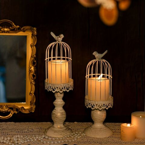Candelabro Decorativo Vintage de Jaula para Pájaros de Hierro - Regalos para Decoración de Mesa y Habitación