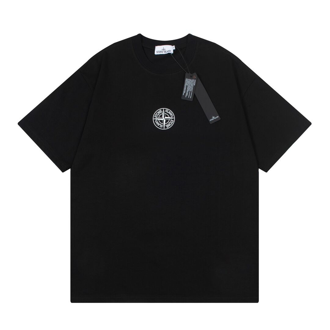 T-shirt Stone Island Uni Noir - Logo Brodé, Taille M, Coupe Ajustée - Occasion Parfait état