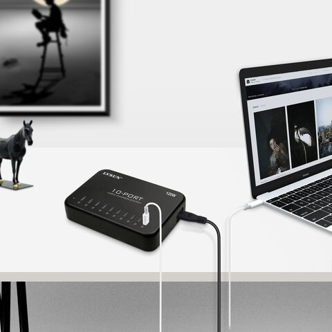 Station de charge USB-C 10 ports 120W de la marque LVSUN, idéale pour téléphones portables, tablettes, etc.