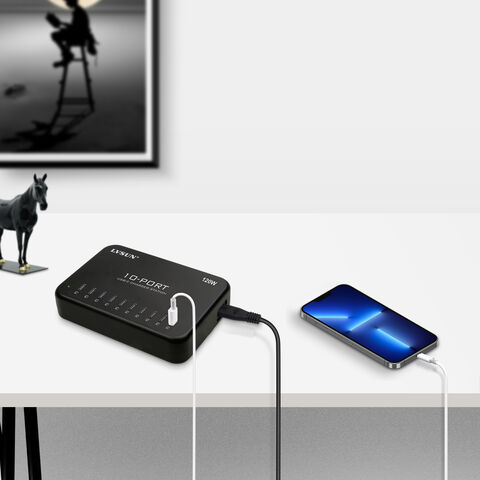 Station de charge USB-C 10 ports 120W de la marque LVSUN, idéale pour téléphones portables, tablettes, etc.