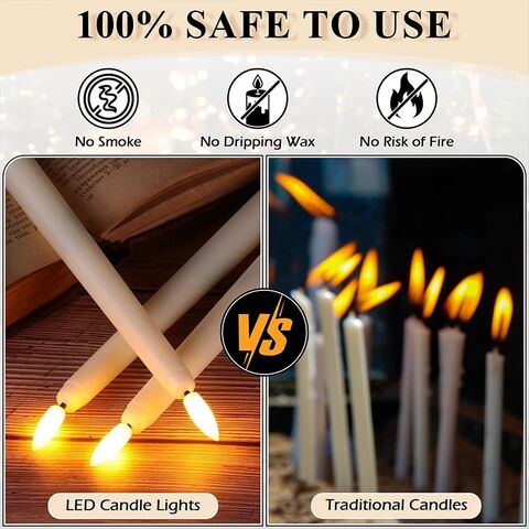 Bougies Coniques Décoratives en Fausse Cire avec LED, Fonctionnant sur Piles et Effet de Flamme Vacillante pour Décoration Intérieure en Gros