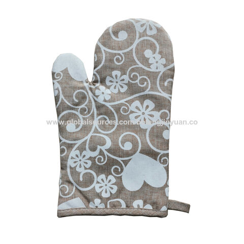Guantes de cocina estampados baratos de poliéster reciclado y algodón mixto, resistentes al calor, para uso diario con relleno