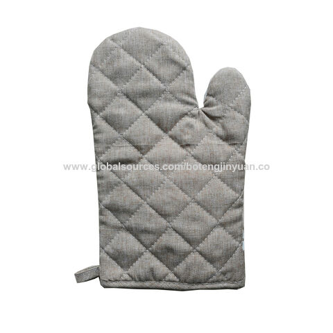 Guantes de cocina estampados baratos de poliéster reciclado y algodón mixto, resistentes al calor, para uso diario con relleno