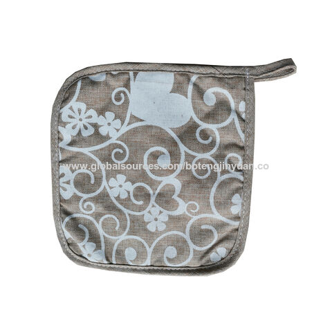 Guantes de cocina estampados baratos de poliéster reciclado y algodón mixto, resistentes al calor, para uso diario con relleno