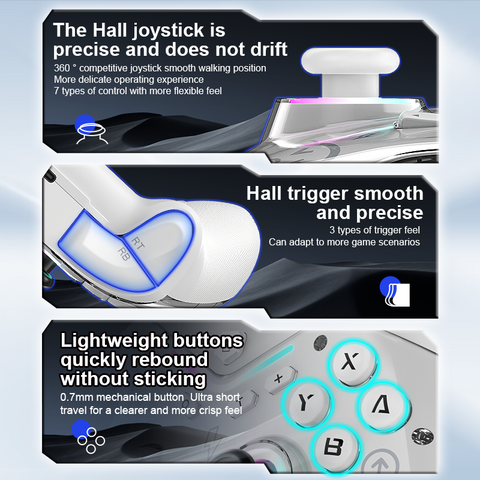 Manette de Jeu Sans Fil avec Joystick Hall, Programmable, Lumière RVB Réglable, pour NS-Switch/Steam/PC/Smartphone/iOS/Android