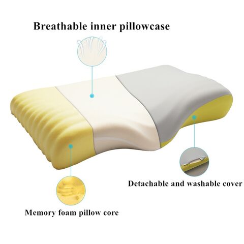 Almohadas de espuma viscoelástica con forma de mariposa MU de gran venta, almohadas cervicales transpirables de rebote lento, almohada de memoria para protección del cuello