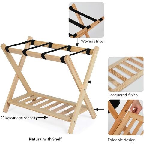 Suporte de bagagem dobrável de madeira personalizável para quarto de hotel, porta-bagagens dobrável para quarto, porta-bagagens de bambu.