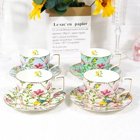 Juego de Tazas de Café de Porcelana China de Hueso Vintage de Lujo Estilo Chino Personalizado de Fábrica con Platillo