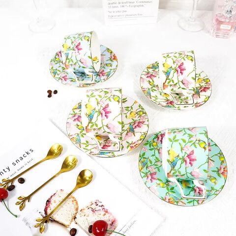 Juego de Tazas de Café de Porcelana China de Hueso Vintage de Lujo Estilo Chino Personalizado de Fábrica con Platillo
