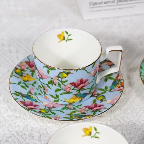 Juego de Tazas de Café de Porcelana China de Hueso Vintage de Lujo Estilo Chino Personalizado de Fábrica con Platillo
