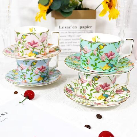 Juego de Tazas de Café de Porcelana China de Hueso Vintage de Lujo Estilo Chino Personalizado de Fábrica con Platillo