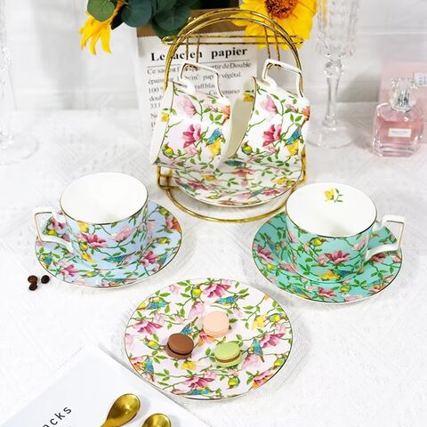 Juego de Tazas de Café de Porcelana China de Hueso Vintage de Lujo Estilo Chino Personalizado de Fábrica con Platillo