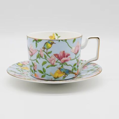 Juego de Tazas de Café de Porcelana China de Hueso Vintage de Lujo Estilo Chino Personalizado de Fábrica con Platillo