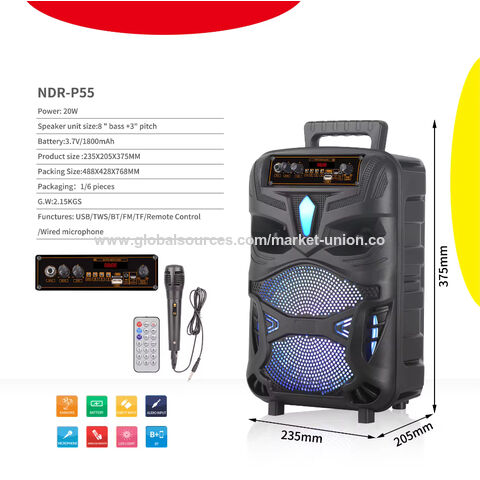Haut-parleur Bluetooth avec woofer 8 pouces, LED, trolley, lecteur audio, enceinte portable professionnelle d'extérieur avec micro, modèle NDR-P55