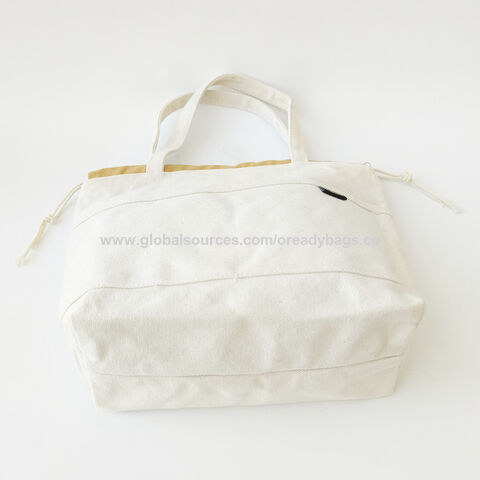 Tas Belanja Kanvas Katun Kustom dengan Dasar Lebar, Saku Dalam, Penutup Tali. Langsung dari Pabrik.