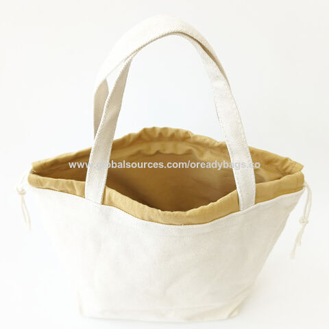 Tas Belanja Kanvas Katun Kustom dengan Dasar Lebar, Saku Dalam, Penutup Tali. Langsung dari Pabrik.