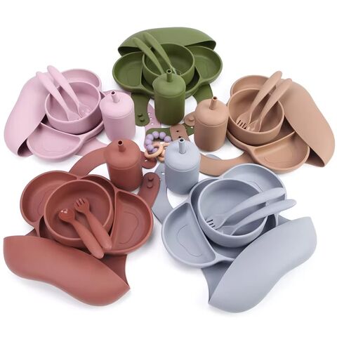 Vente en gros de vaisselle pour enfants en silicone avec logo personnalisé, réutilisable, motif dessin animé créatif, bol alimentaire, tasse et ensemble de dîner en paille de blé