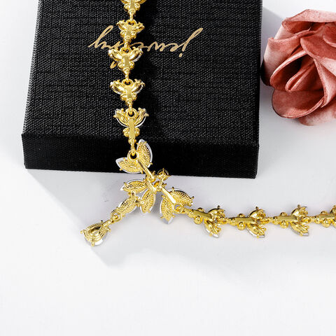 SISSLIA Rhinestone Leaf Plant Stud Earrings And Necklace Set For Bride Bridesmaid Wedding