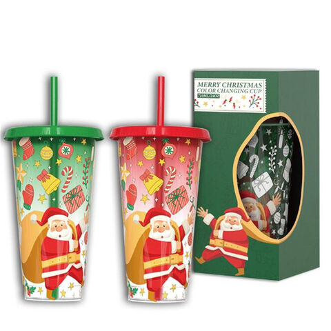 Venta al por mayor de vasos de paja de dibujos animados, nuevo estilo creativo, vaso de plástico navideño