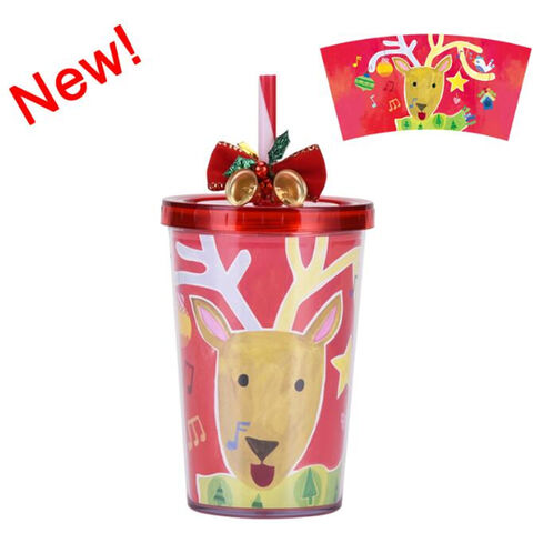 Venta al por mayor de vasos de paja de dibujos animados, nuevo estilo creativo, vaso de plástico navideño