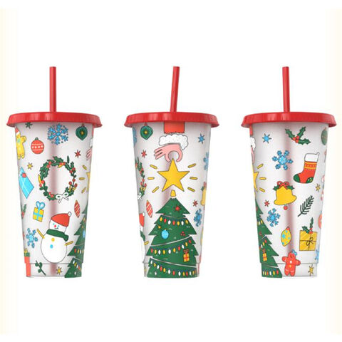 Venta al por mayor de vasos de paja de dibujos animados, nuevo estilo creativo, vaso de plástico navideño