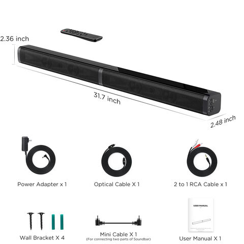 Barra de Sonido Desmontable 2 en 1 para TV, Altavoz Soundbar para Audio Doméstico con Bluetooth, Óptico, AUX - Ideal para Mayoristas