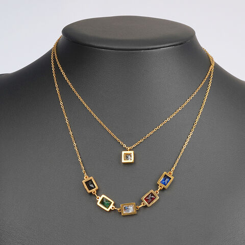 SISSLIA Edelstahl Halskette mit farbigem Zirkon, Strass Anhänger, schicker Schmuck für Damen, Schlüsselbeinkette, Hochzeitsgeschenk