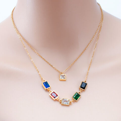 SISSLIA Edelstahl Halskette mit farbigem Zirkon, Strass Anhänger, schicker Schmuck für Damen, Schlüsselbeinkette, Hochzeitsgeschenk