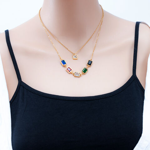 SISSLIA Edelstahl Halskette mit farbigem Zirkon, Strass Anhänger, schicker Schmuck für Damen, Schlüsselbeinkette, Hochzeitsgeschenk