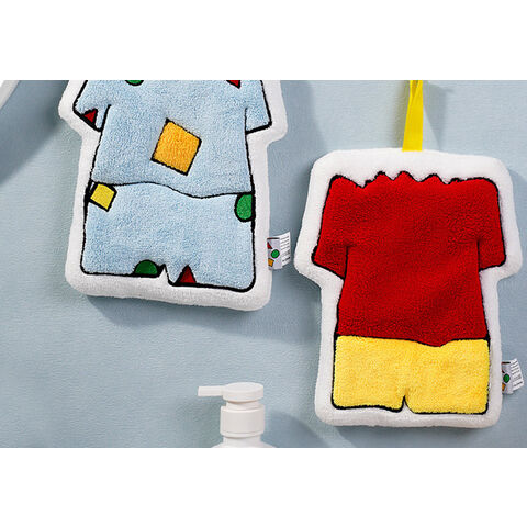 Mignonne serviette pour les mains Shin-chan à suspendre en polaire corail brodée - Petite serviette douce