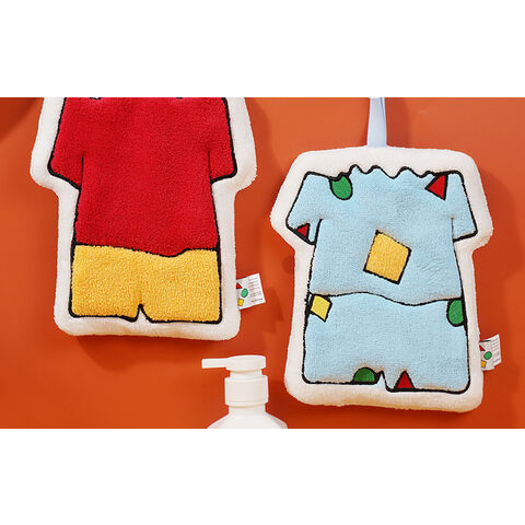 Mignonne serviette pour les mains Shin-chan à suspendre en polaire corail brodée - Petite serviette douce