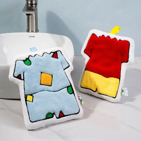 Mignonne serviette pour les mains Shin-chan à suspendre en polaire corail brodée - Petite serviette douce